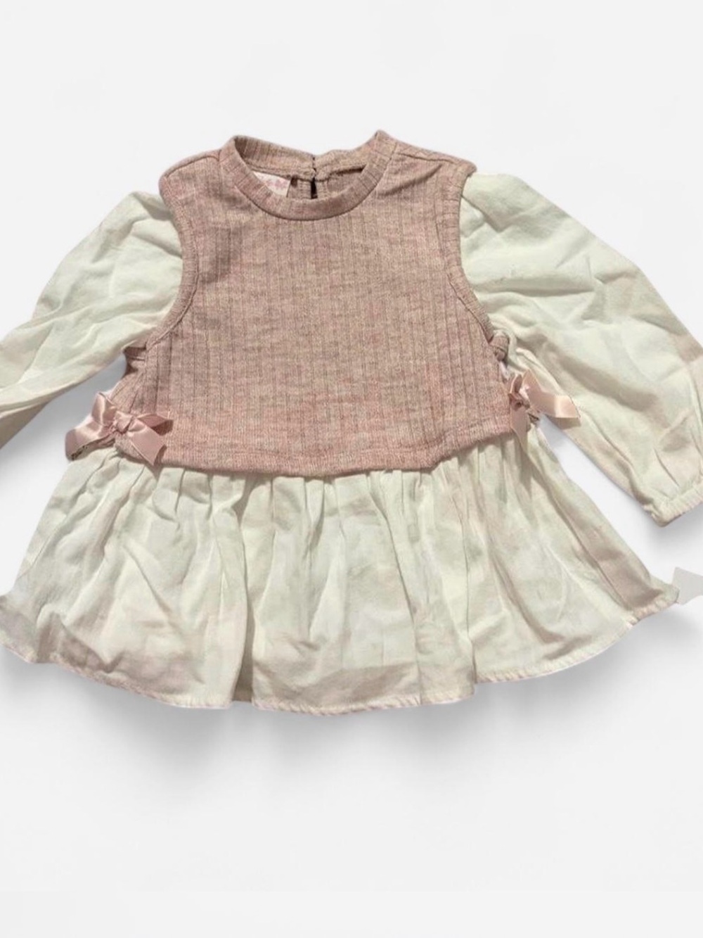 Bonnie Baby Pink Sweater Top with Cream Peplum Dress